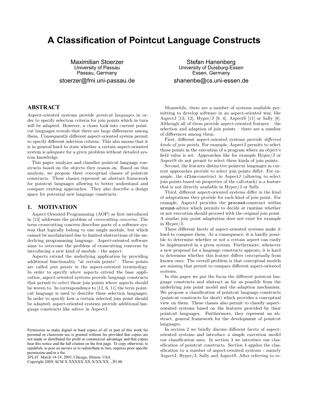 A Classification of Pointcut Language Constructs Pdfauthor