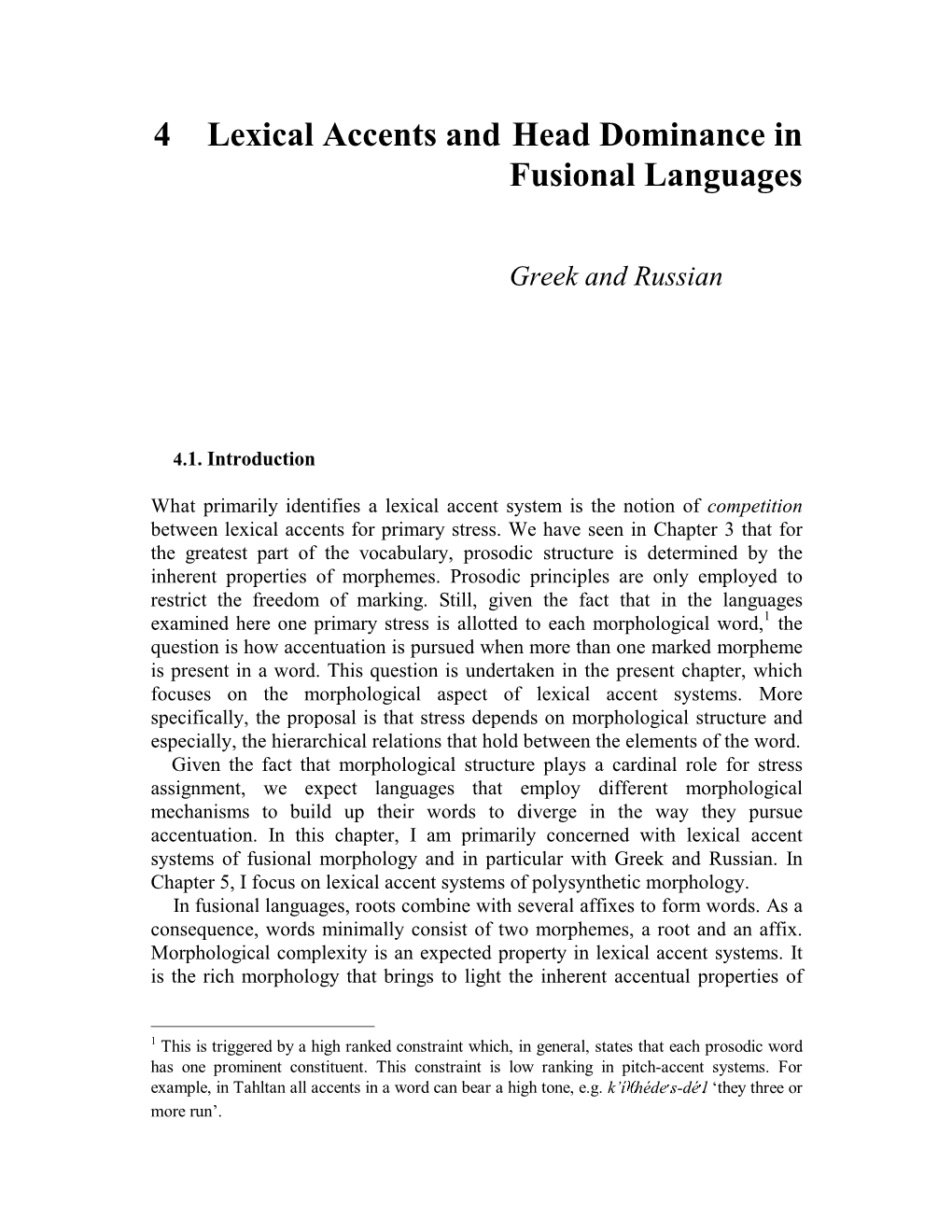 4 Lexical Accents and Head Dominance in Fusional Languages