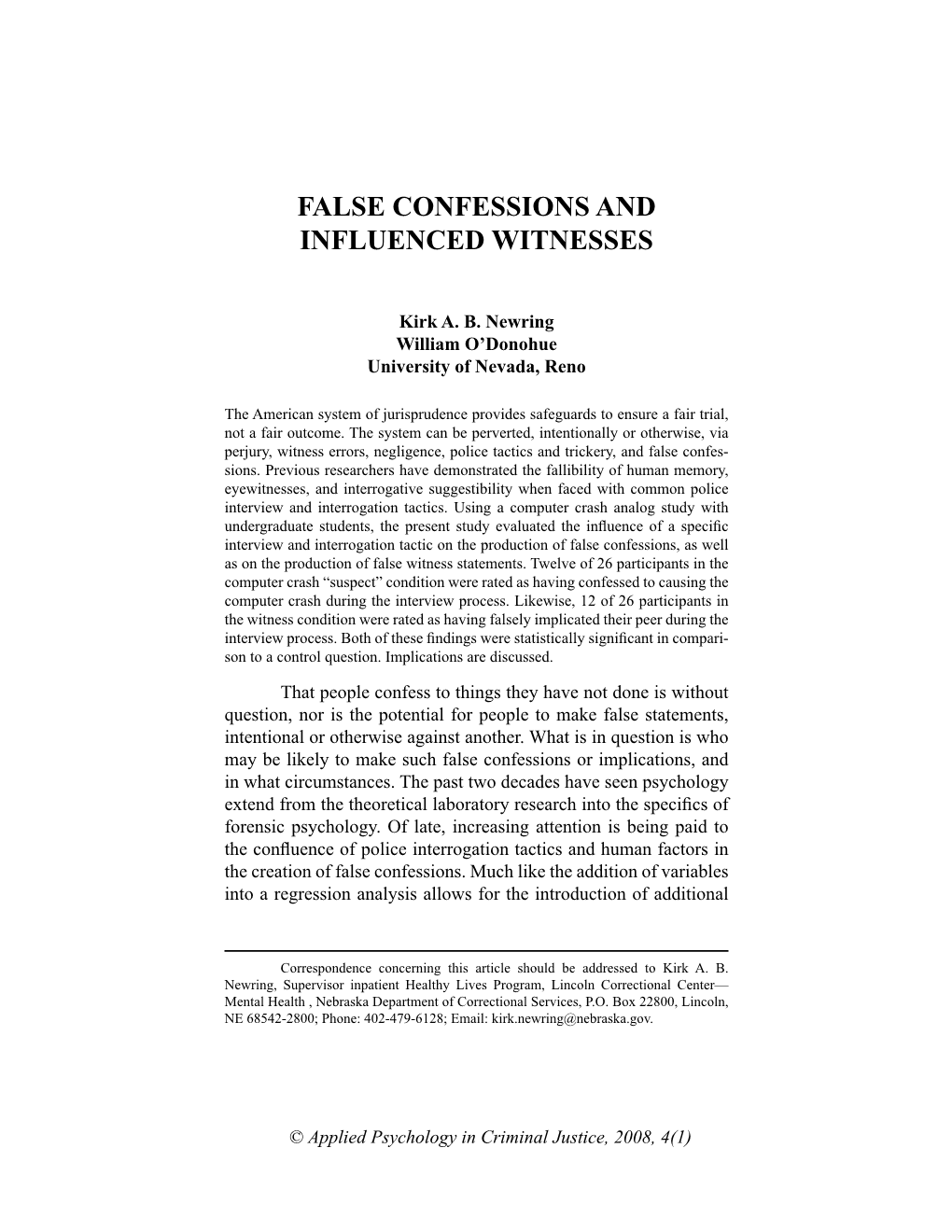 False Confessions and Influenced Witnesses