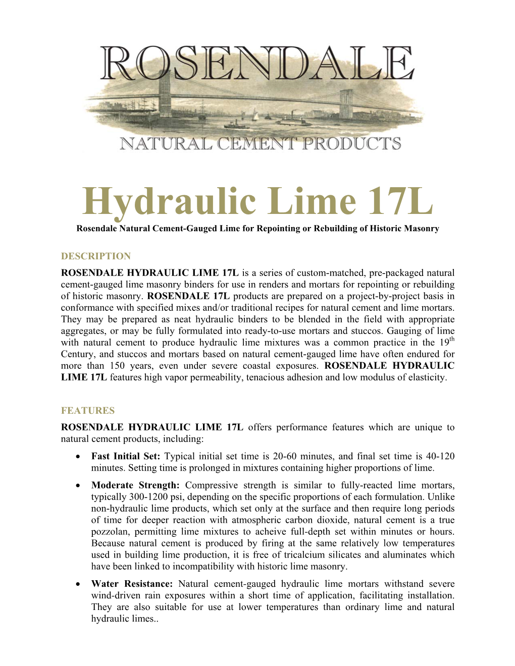 Hydraulic Lime 17L Rosendale Natural Cement-Gauged Lime for Repointing Or Rebuilding of Historic Masonry