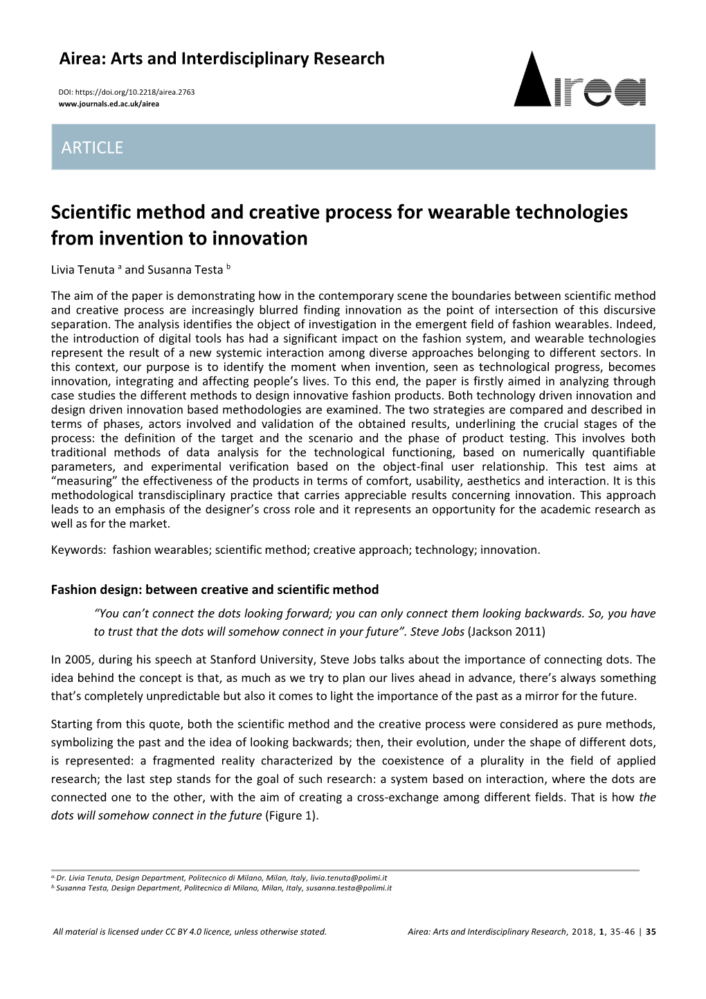 Scientific Method and Creative Process for Wearable Technologies from Invention to Innovation