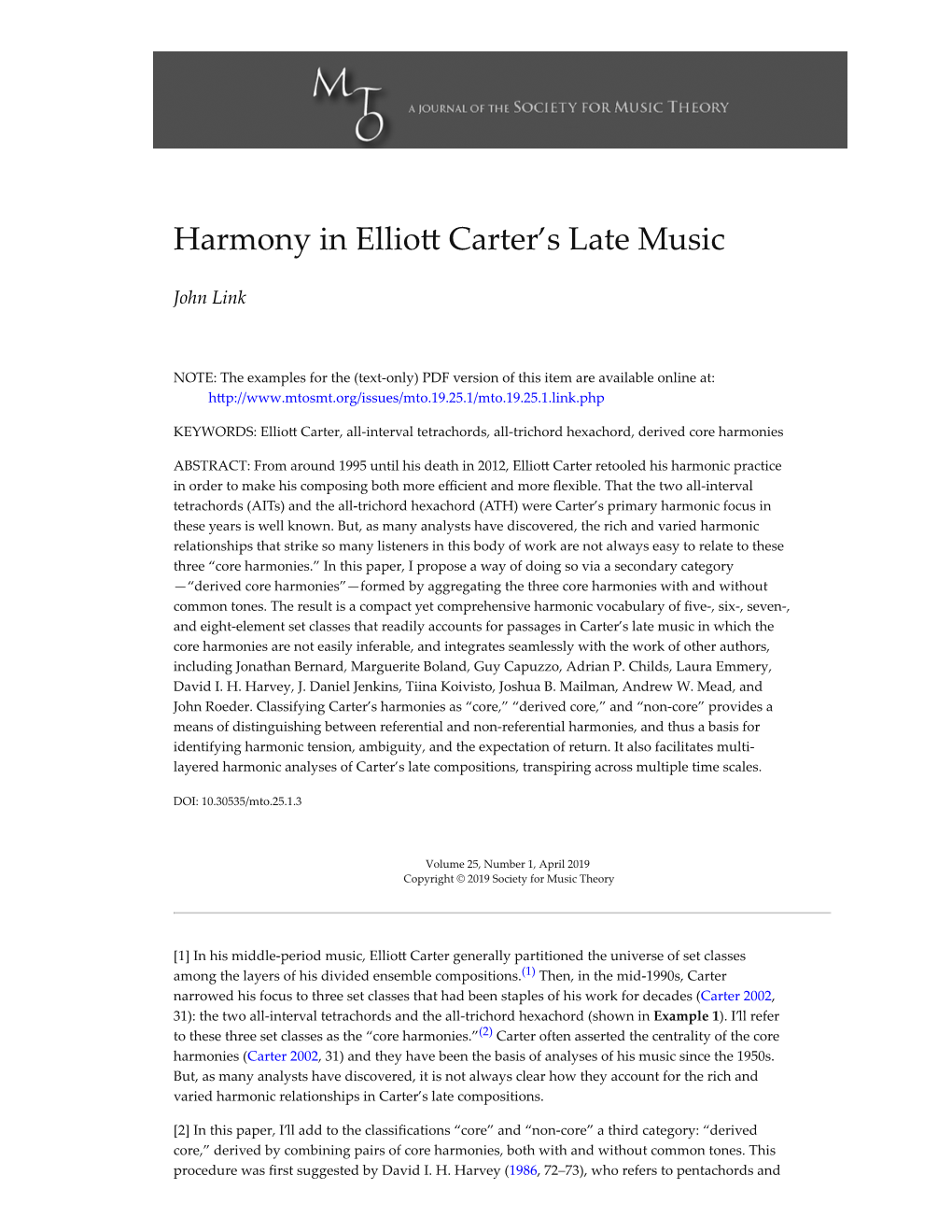 Harmony in Ellio Carter's Late Music