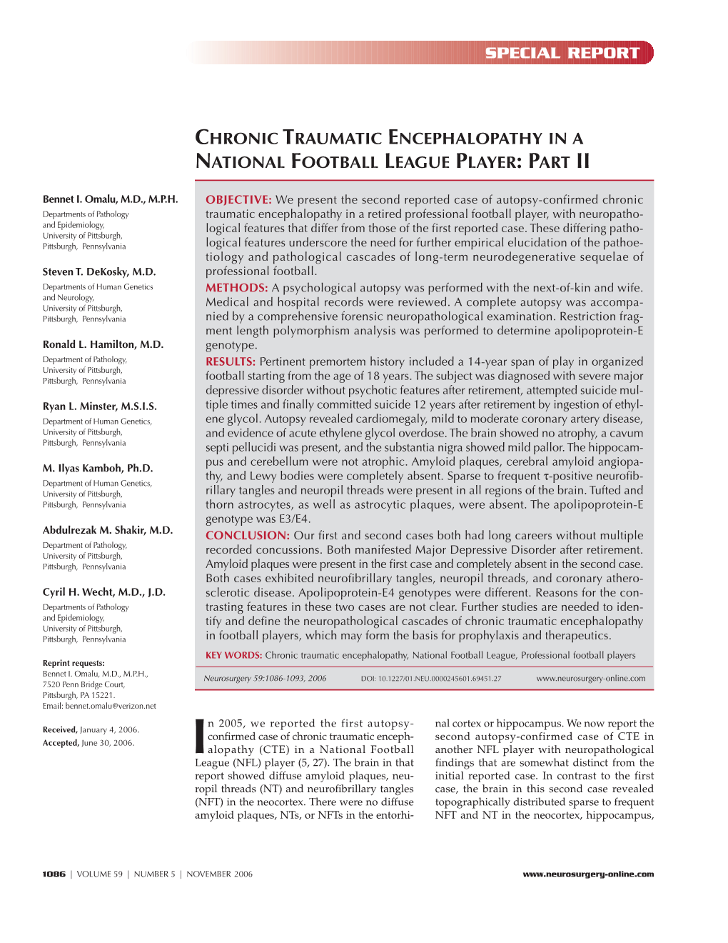 Chronic Traumatic Encephalopathy in a National Football League Player: Part Ii