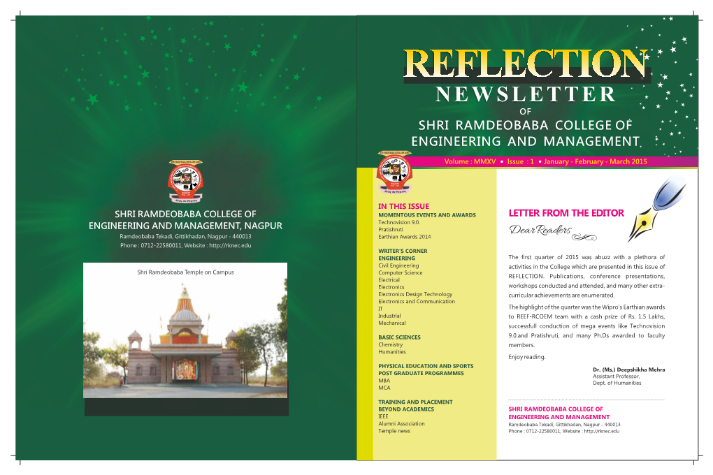 Jan-Feb-Mar 2015 1 Reflection Volume : MMXV Issue : 1 Jan-Feb-Mar 2015 2