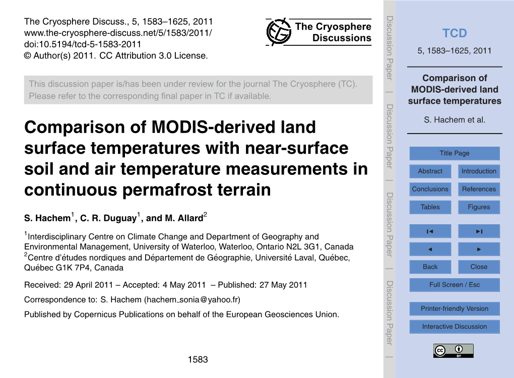 Comparison of MODIS-Derived Land Surface Temperatures