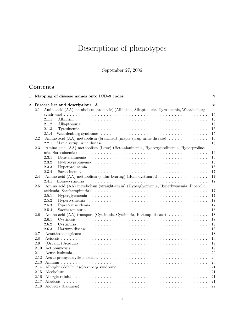 Descriptions of Phenotypes