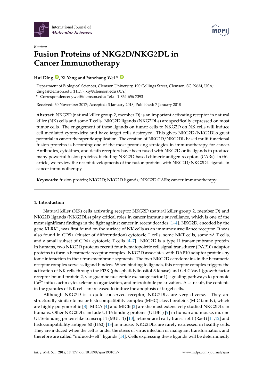 Fusion Proteins of NKG2D/NKG2DL in Cancer Immunotherapy