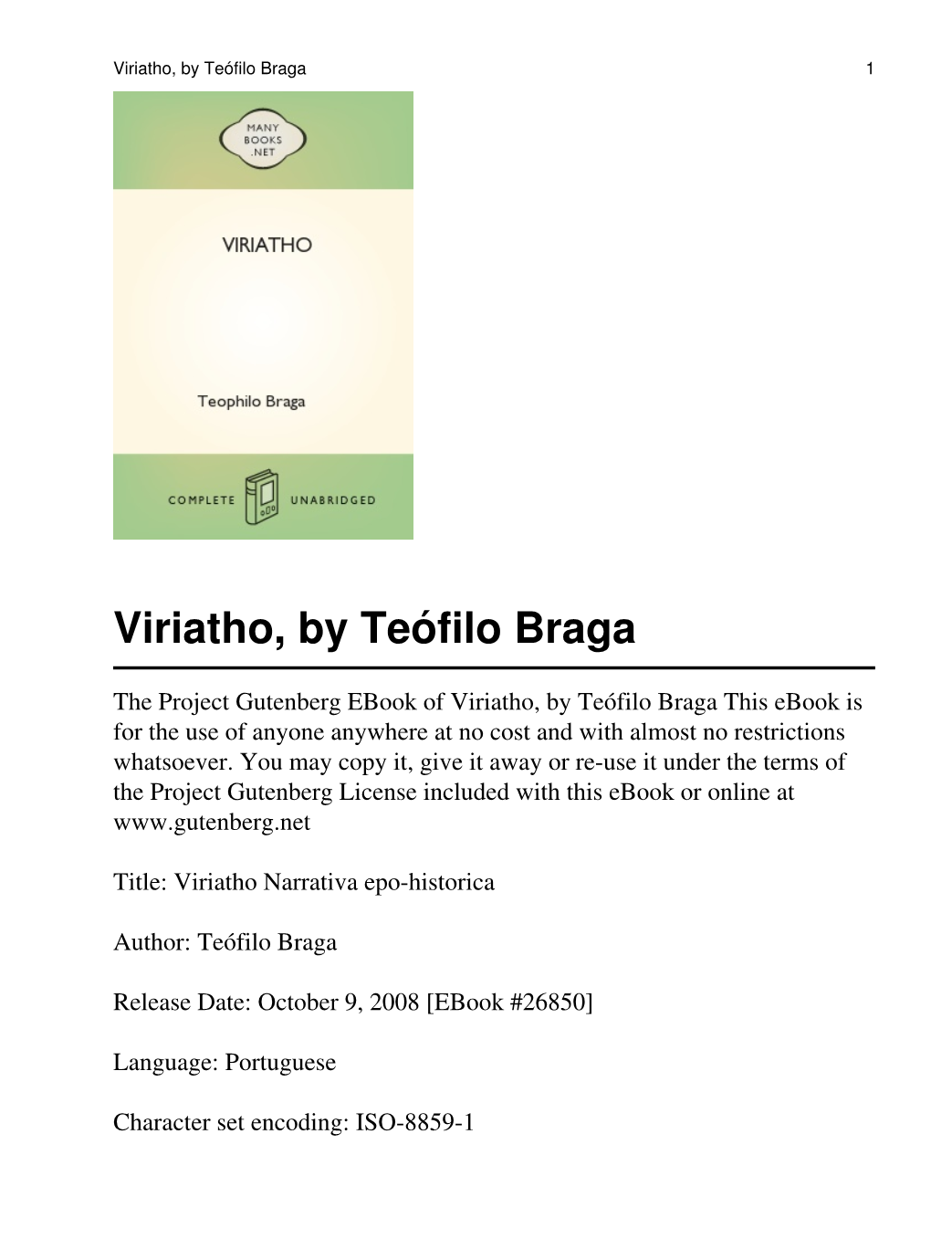 Viriatho, by Teófilo Braga 1