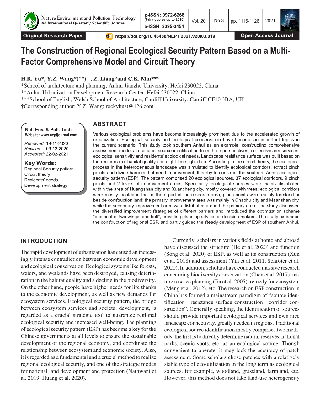 The Construction of Regional Ecological Security Pattern Based on a Multi- Factor Comprehensive Model and Circuit Theory