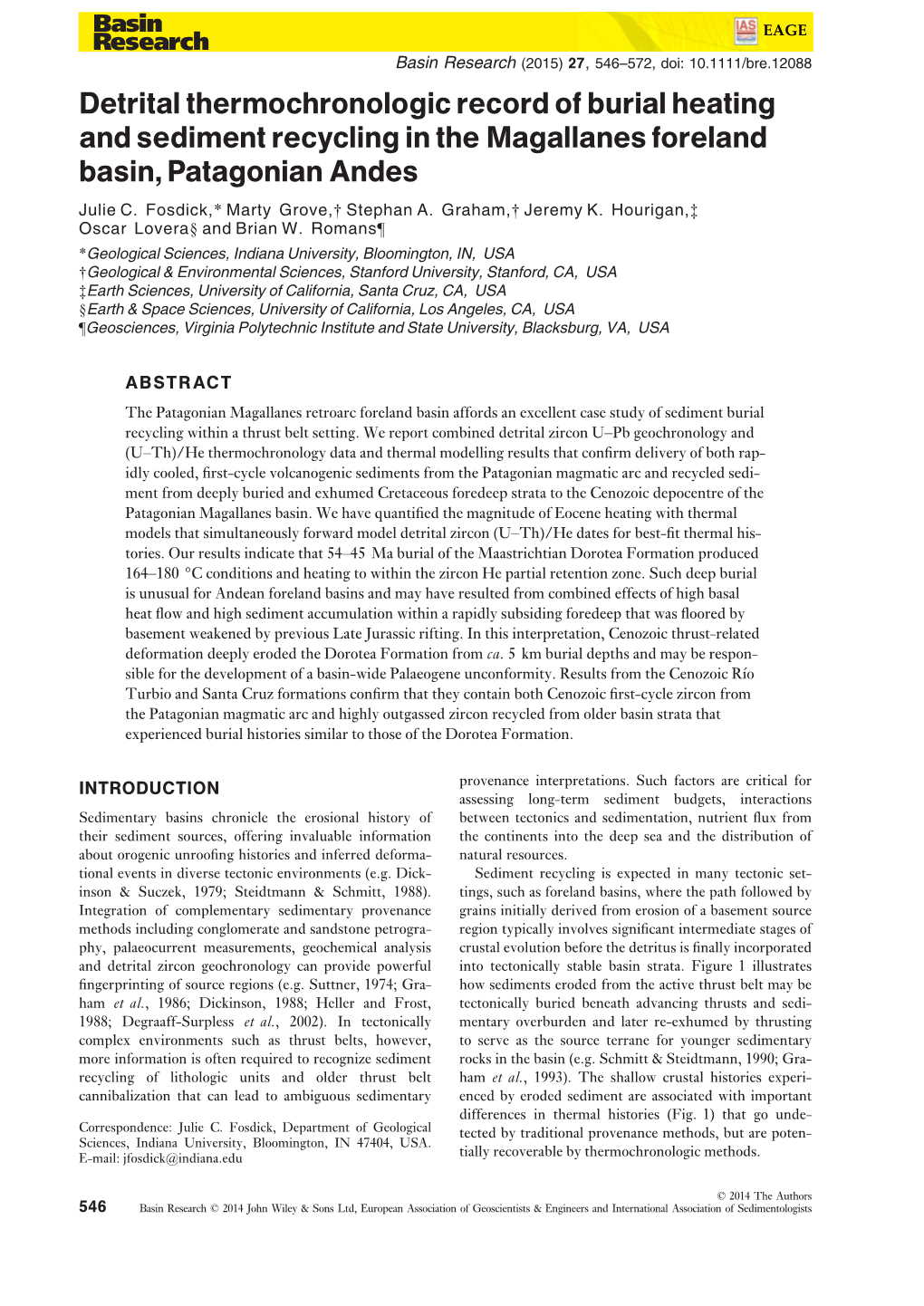 Detrital Thermochronologic Record of Burial Heating and Sediment Recycling in the Magallanes Foreland Basin, Patagonian Andes Julie C