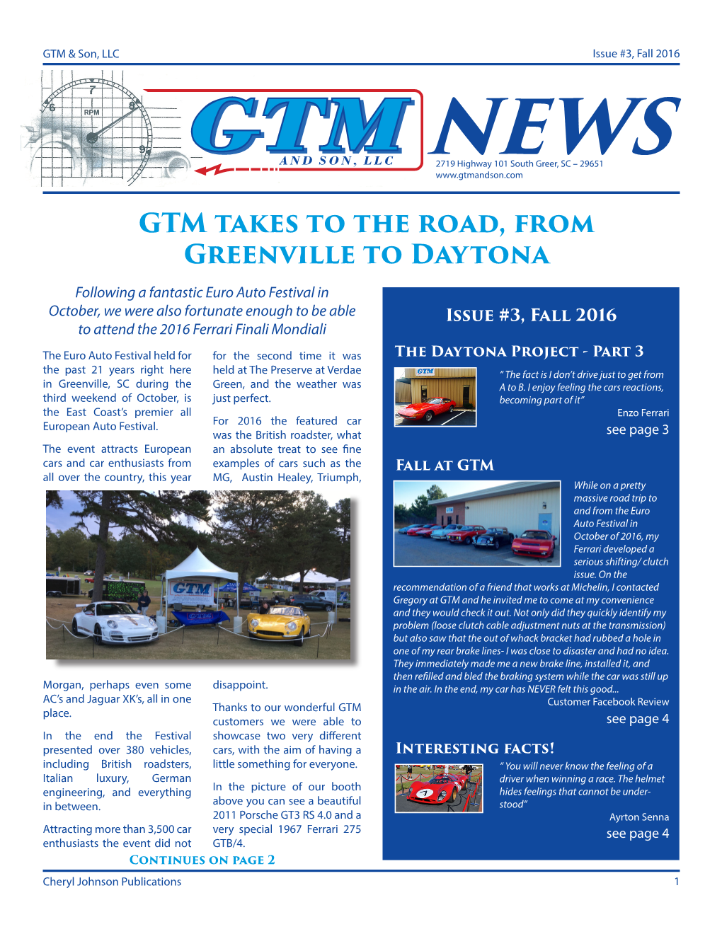 GTM Takes to the Road, from Greenville to Daytona