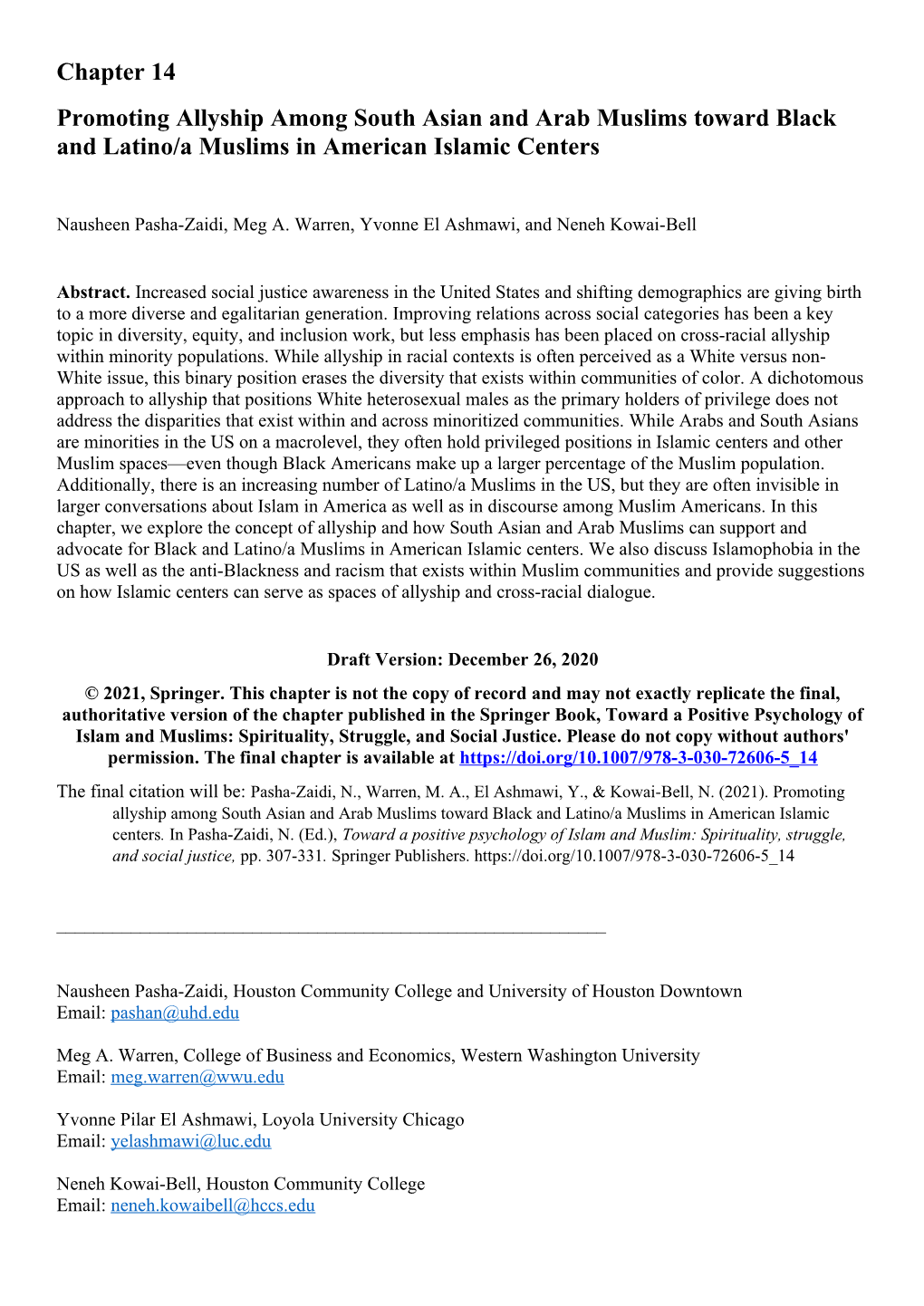 Chapter 14 Promoting Allyship Among South Asian and Arab Muslims Toward Black and Latino/A Muslims in American Islamic Centers