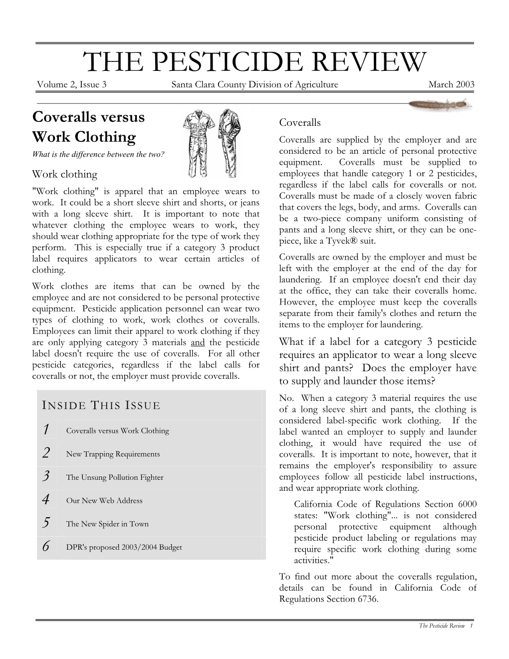 THE PESTICIDE REVIEW Volume 2, Issue 3 Santa Clara County Division of Agriculture March 2003