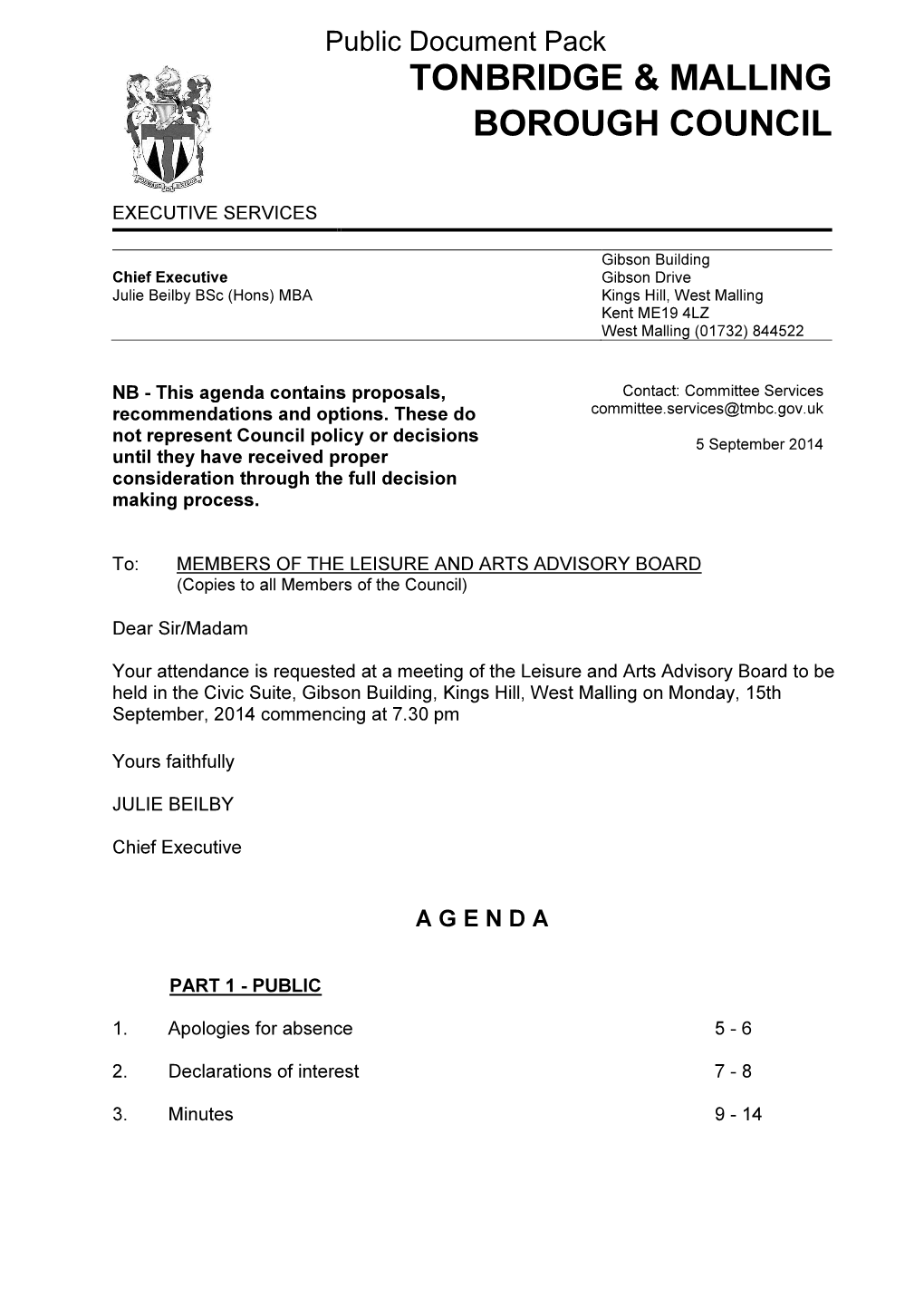 (Public Pack)Agenda Document for Leisure and Arts Advisory Board, 15