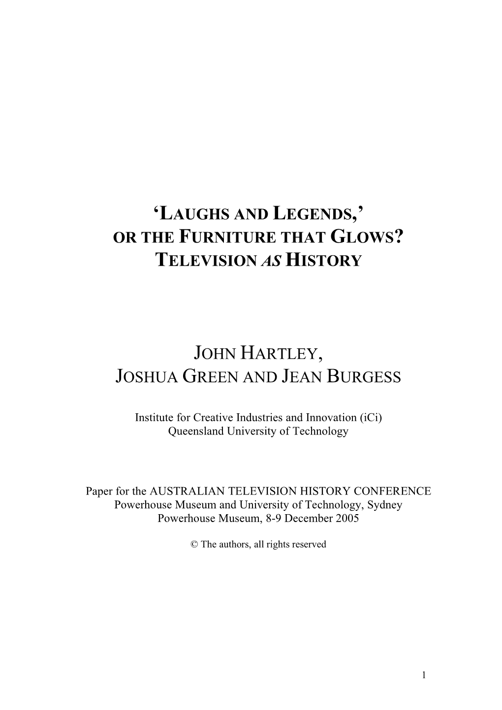 Television As History John Hartley, Joshua Green And