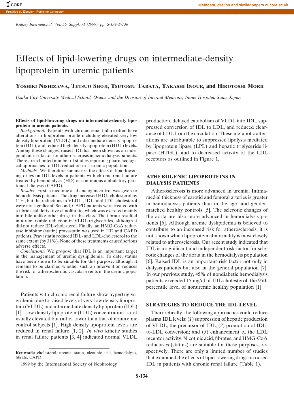 Effects of Lipid-Lowering Drugs on Intermediate-Density Lipoprotein in Uremic Patients