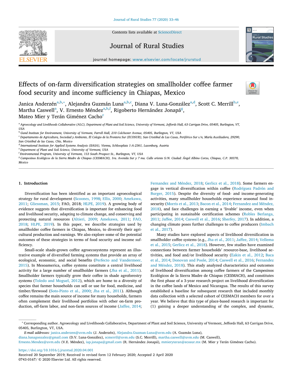 Effects of On-Farm Diversification Strategies on Smallholder Coffee