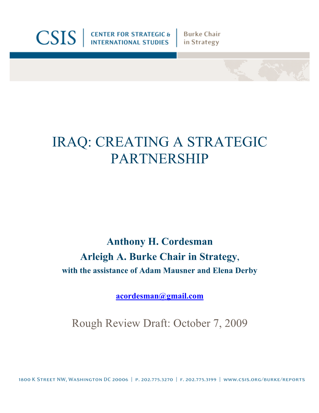 Iraq: Creating a Strategic Partnership