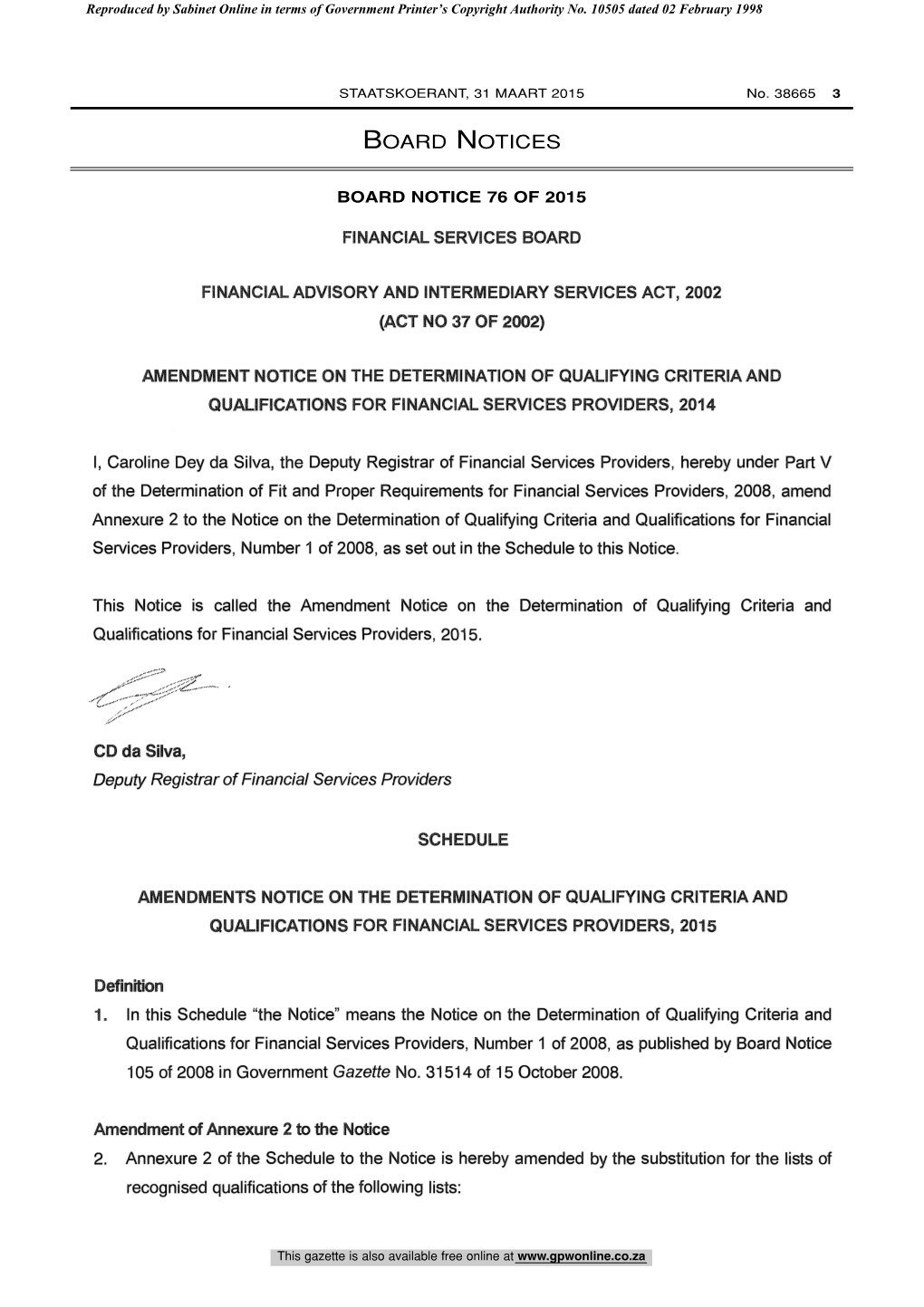 Board Notice 76 of 2015