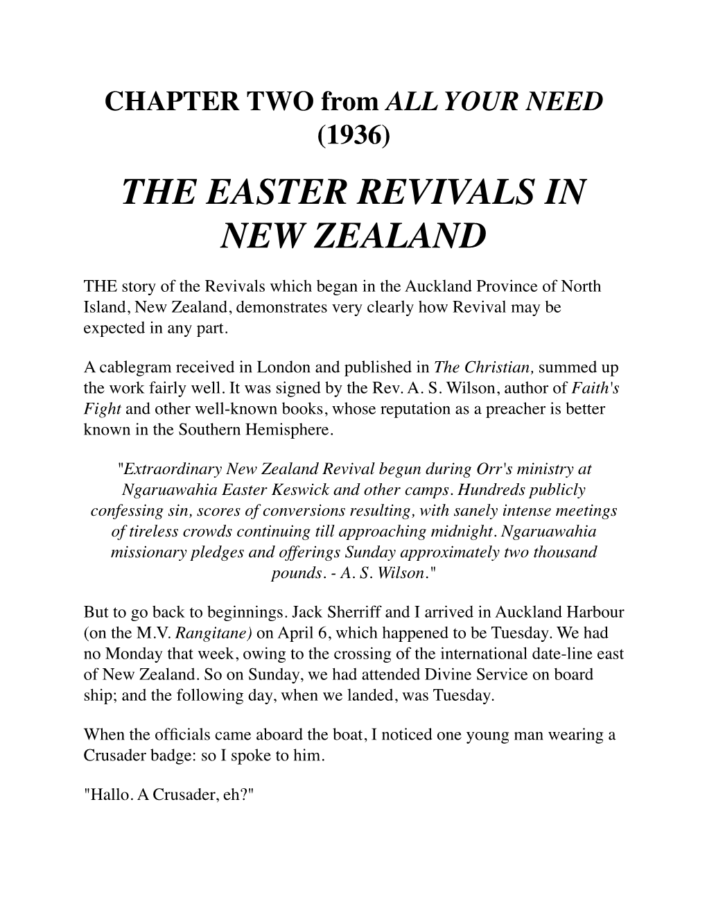 The Easter Revivals in New Zealand