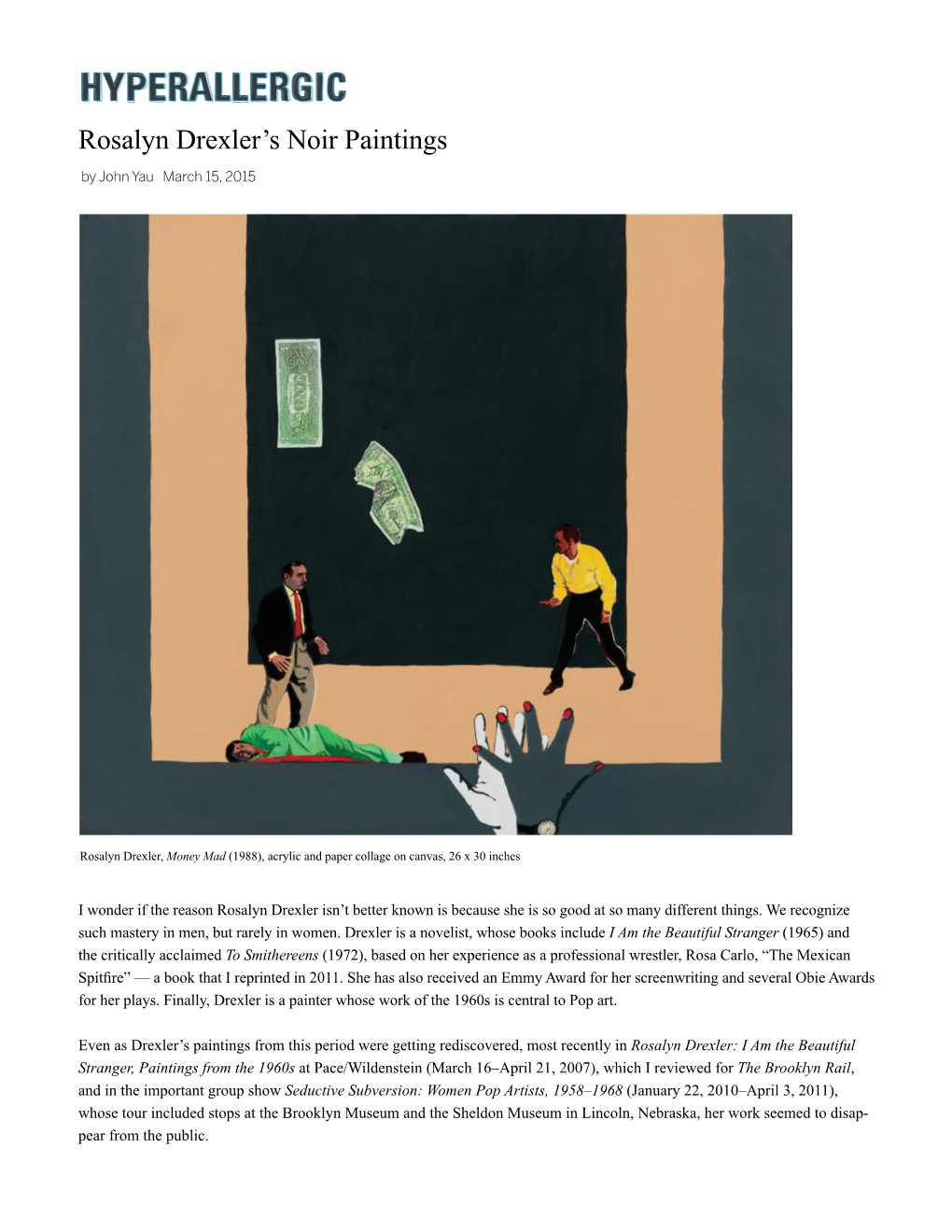 Rosalyn Drexler’S Noir Paintings by John Yau March 15, 2015