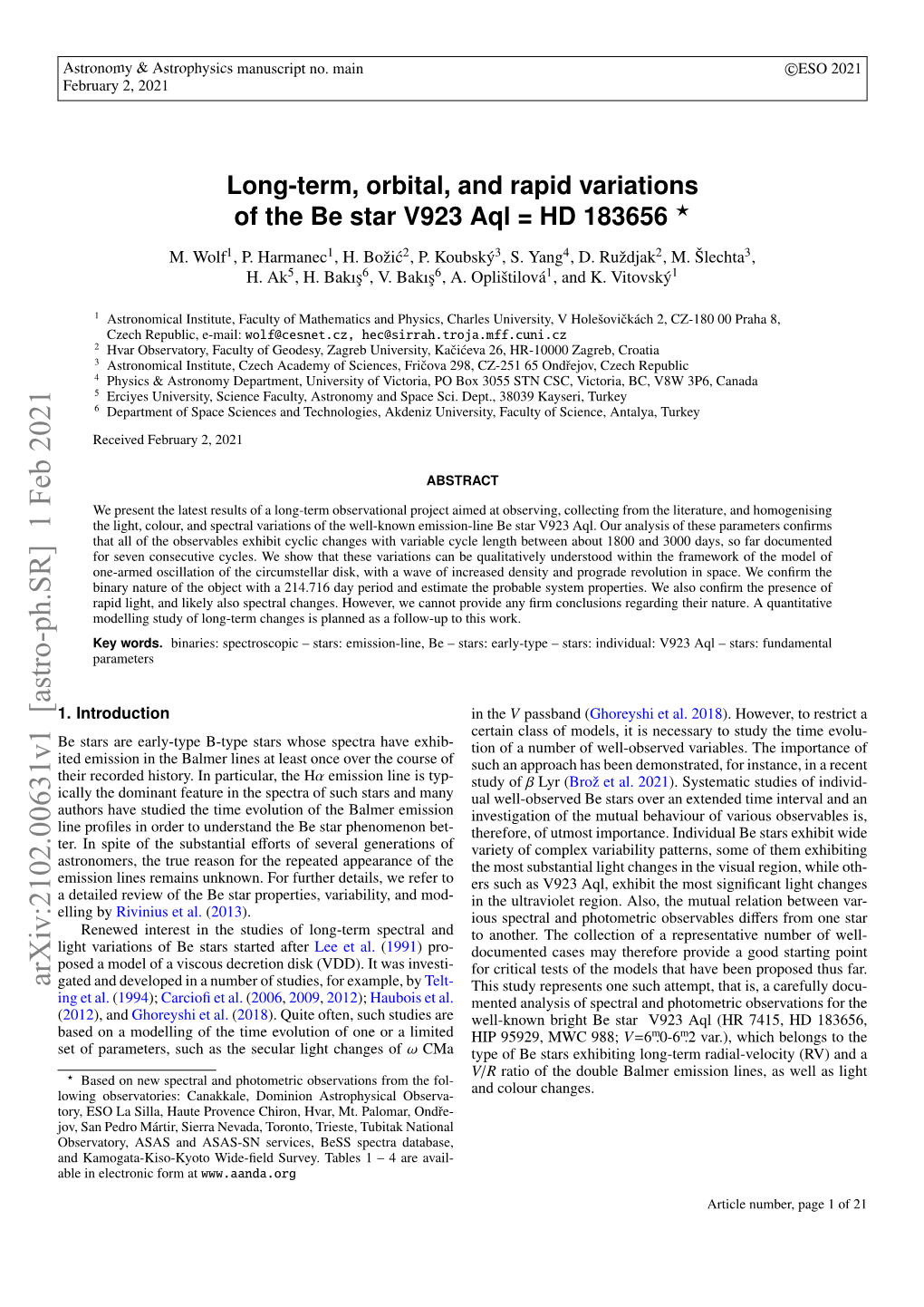 Long-Term, Orbital, and Rapid Variations of the Be Star V923 Aql = HD 183656 ?