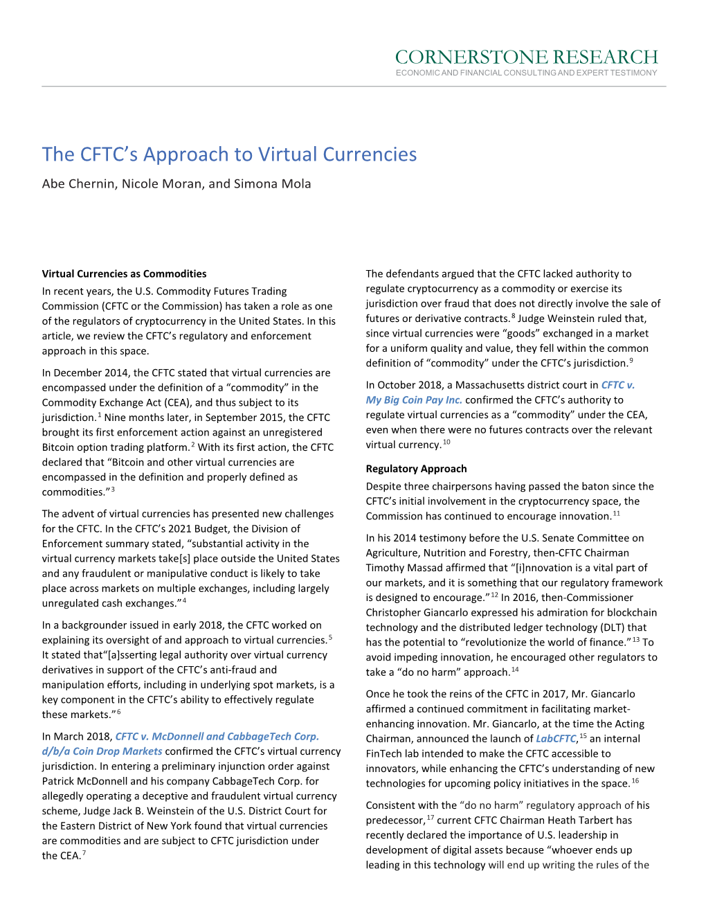 The CFTC's Approach to Virtual Currencies