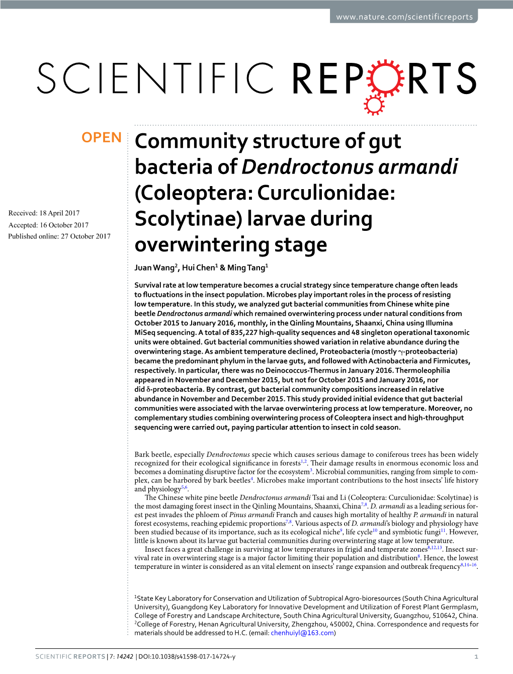 Community Structure of Gut Bacteria of Dendroctonus