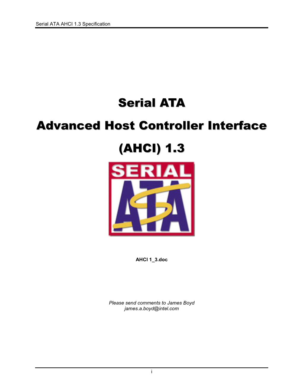 Serial ATA Advanced Host Controller Interface (AHCI) 1.3