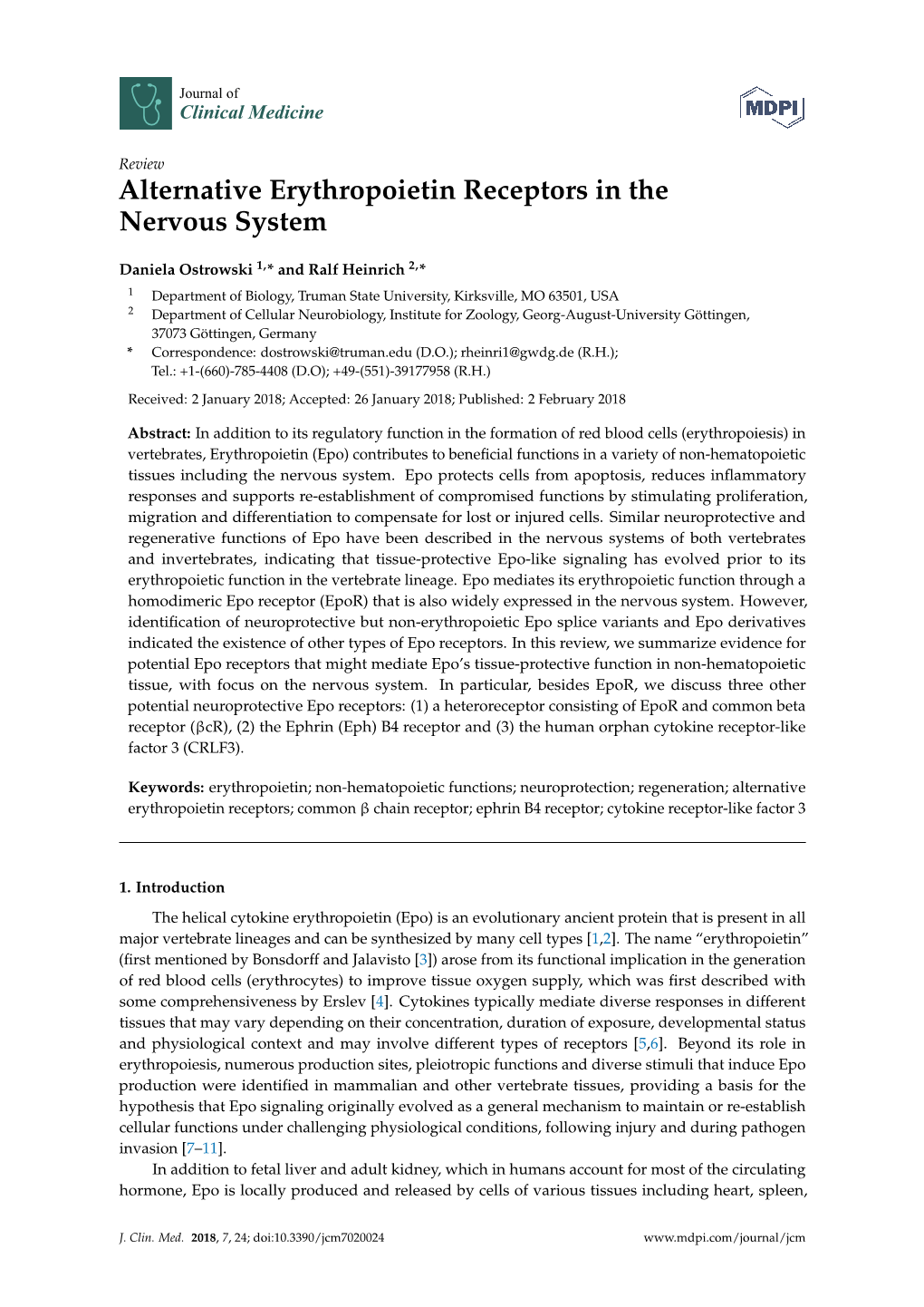 Alternative Erythropoietin Receptors in the Nervous System