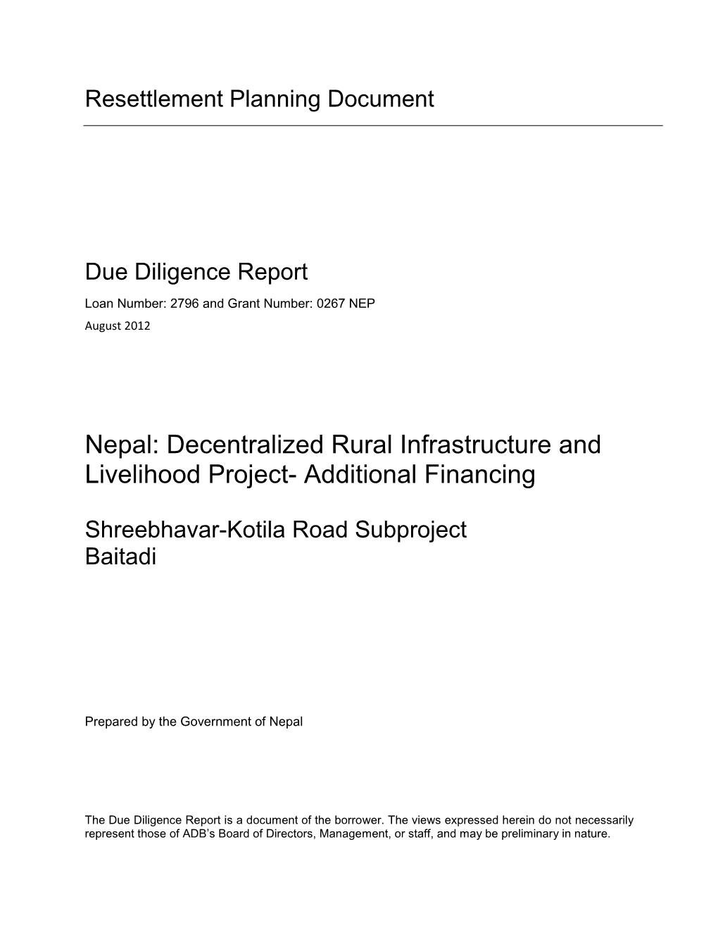 Decentralized Rural Infrastructure and Livelihood Project- Additional Financing