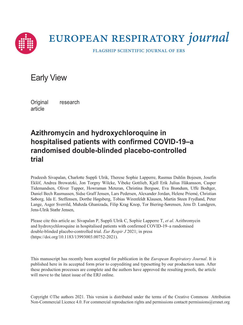Azithromycin and Hydroxychloroquine in Hospitalised Patients with Confirmed COVID-19–A Randomised Double-Blinded Placebo-Controlled Trial
