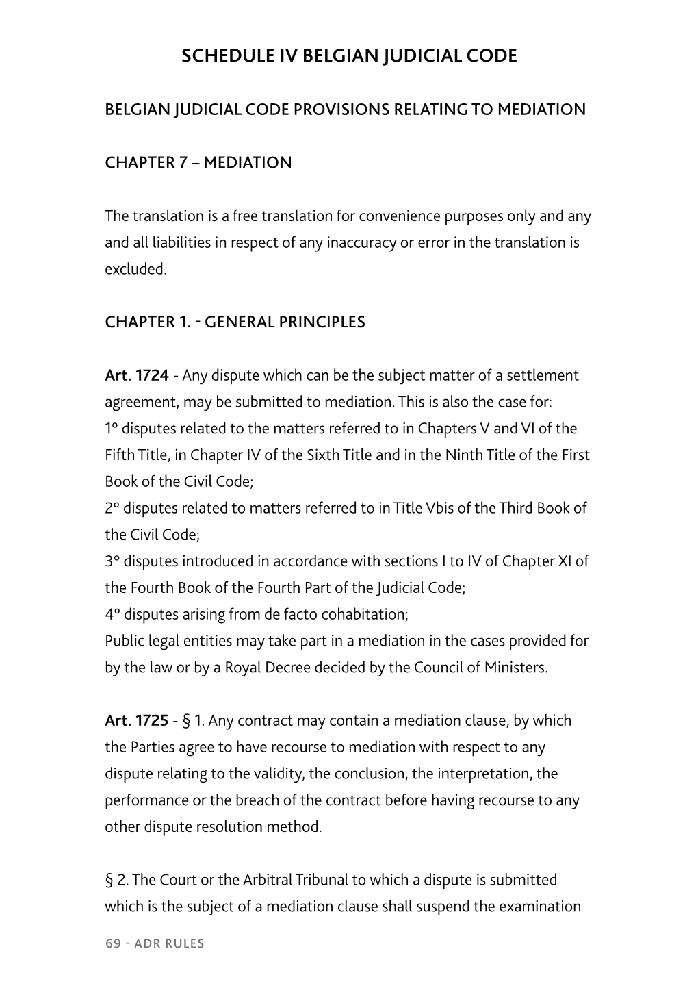 Belgian Judicial Code Provisions Relating to Mediation Chapter 7