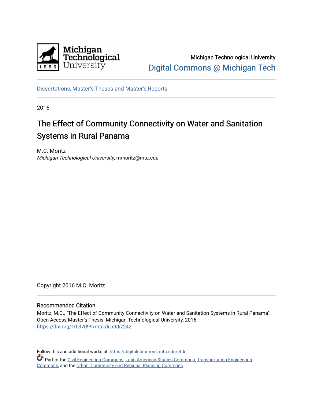 The Effect of Community Connectivity on Water and Sanitation Systems in Rural Panama