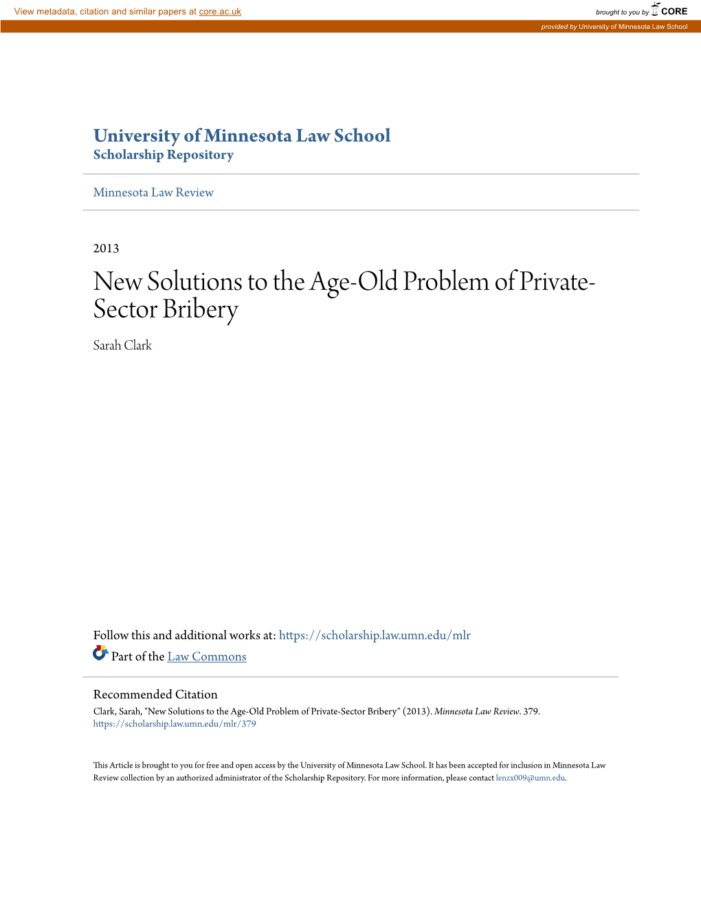 New Solutions to the Age-Old Problem of Private-Sector Bribery