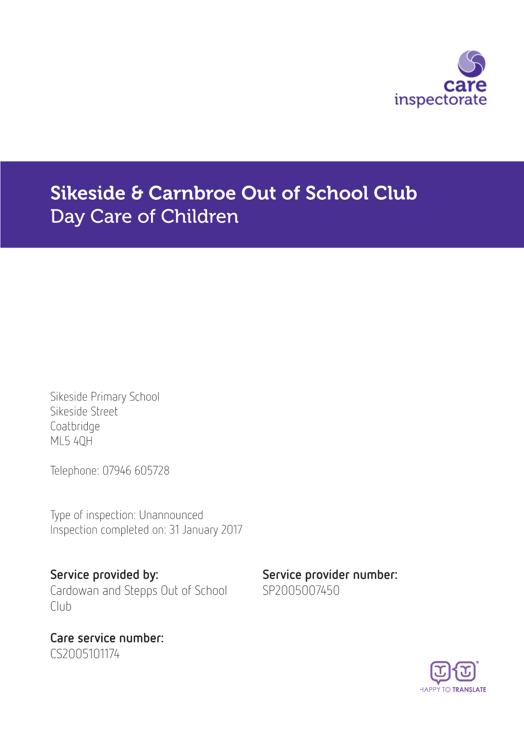 Sikeside & Carnbroe out of School Club Day Care of Children