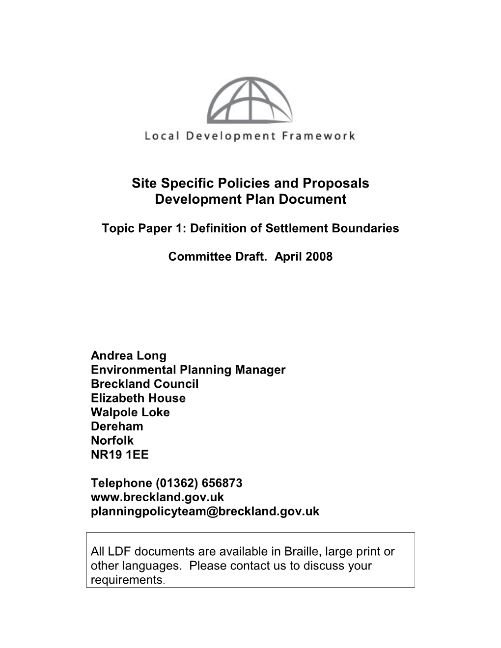 Site Specific Policies and Proposals Development Plan Document