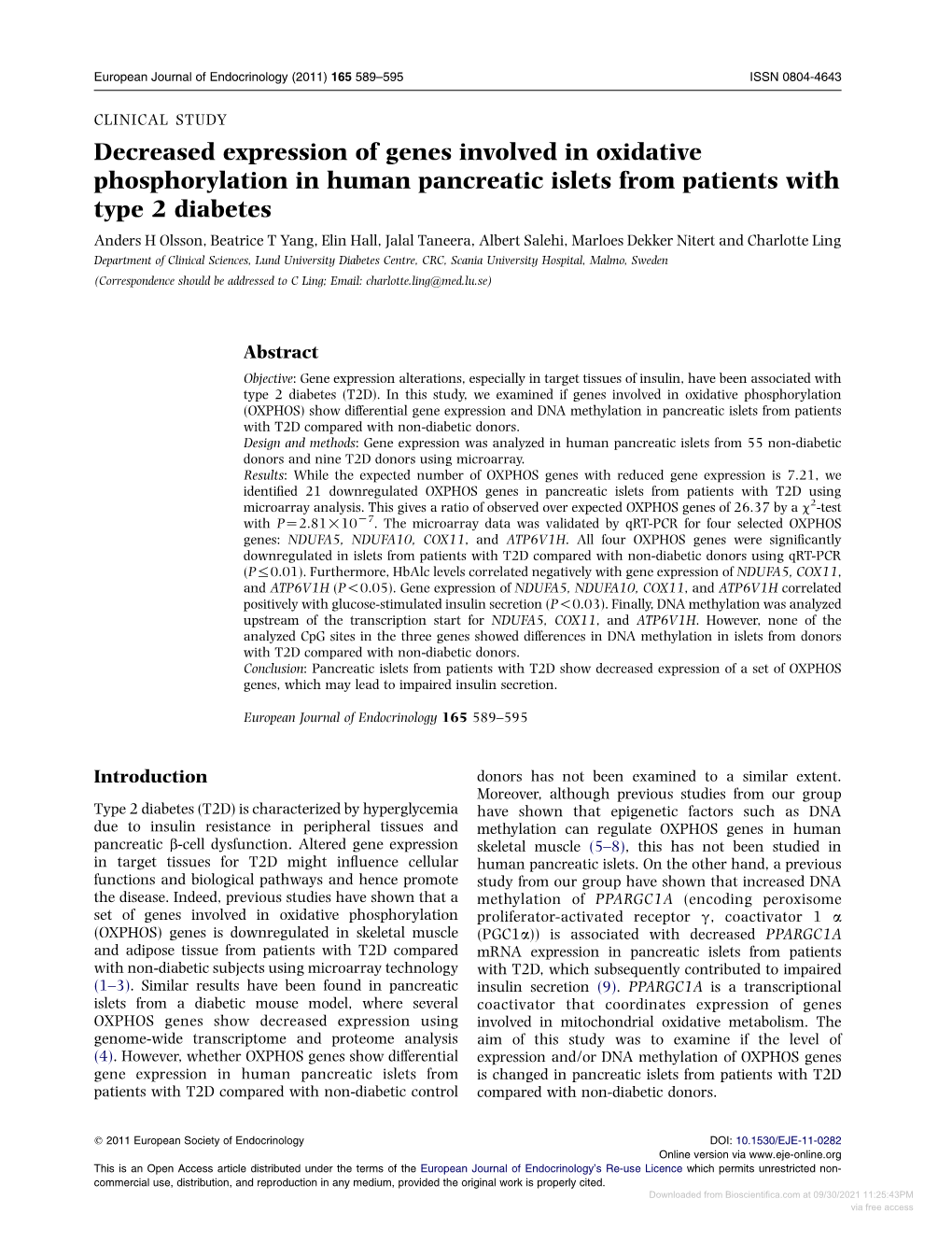 Decreased Expression of Genes Involved in Oxidative