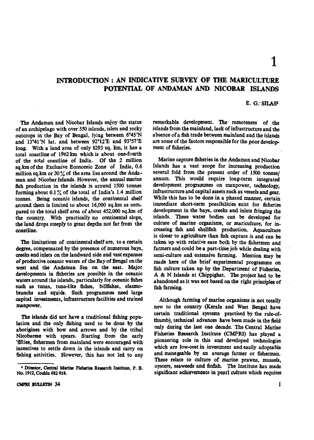 An Indicative Survey of the Mariculture Potential of Andaman and Nicobar Islands