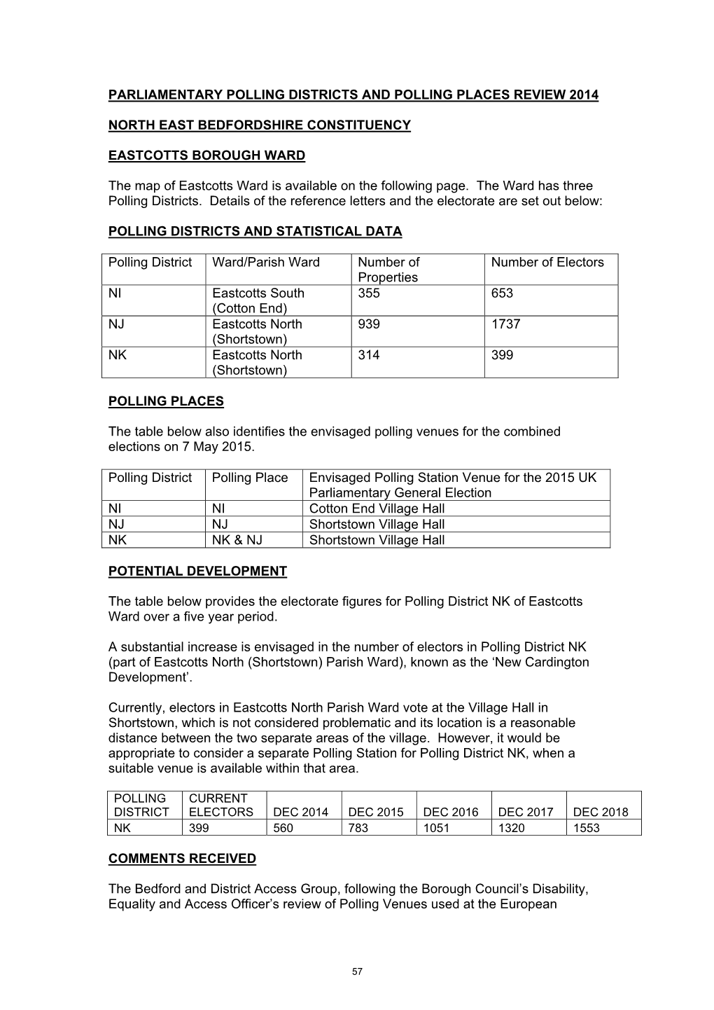 Parliamentary Polling Districts and Polling Places Review 2014