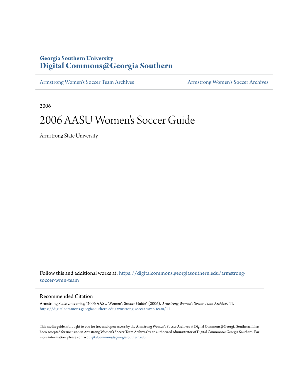 2006 AASU Women's Soccer Guide Armstrong State University