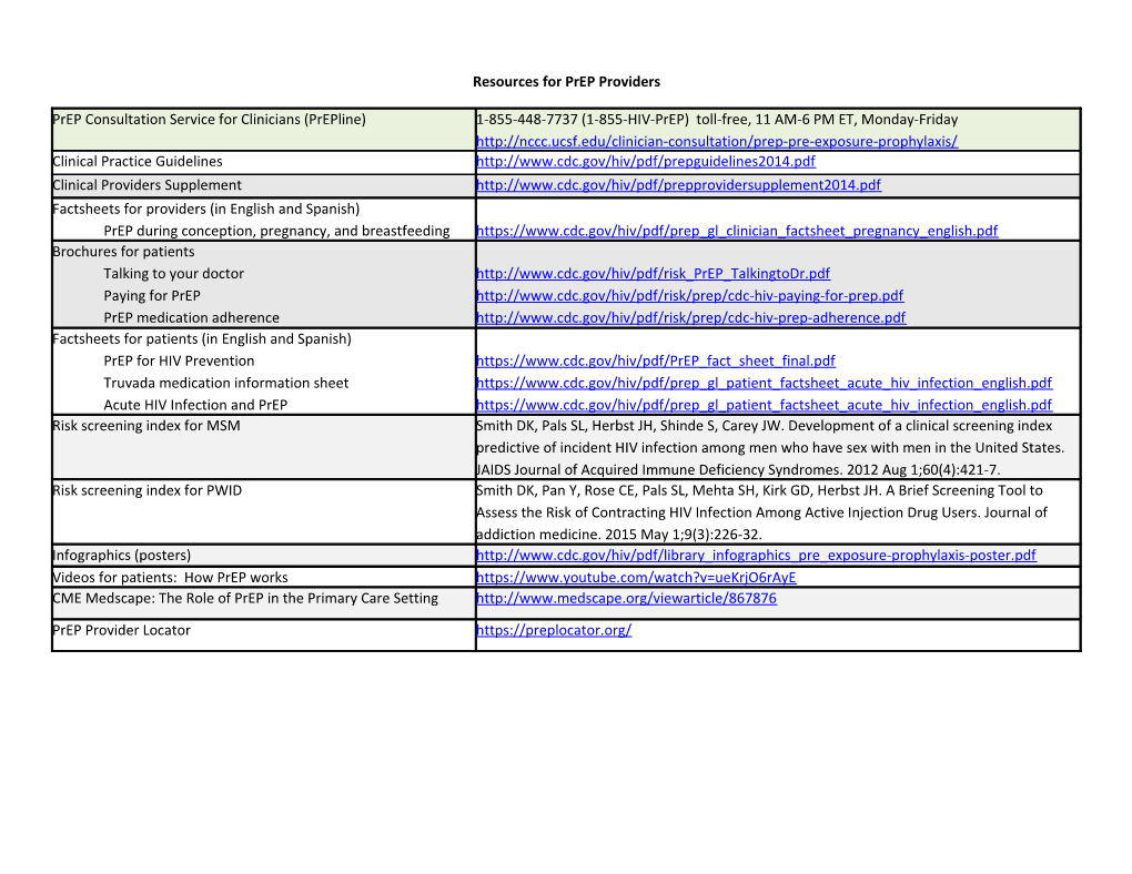 Resources for Prep Providers