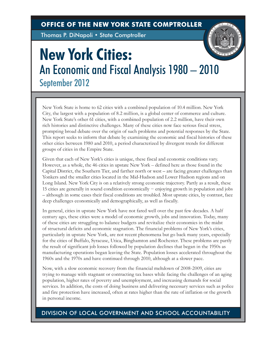 New York Cities: an Economic Fiscal Analysis 1980