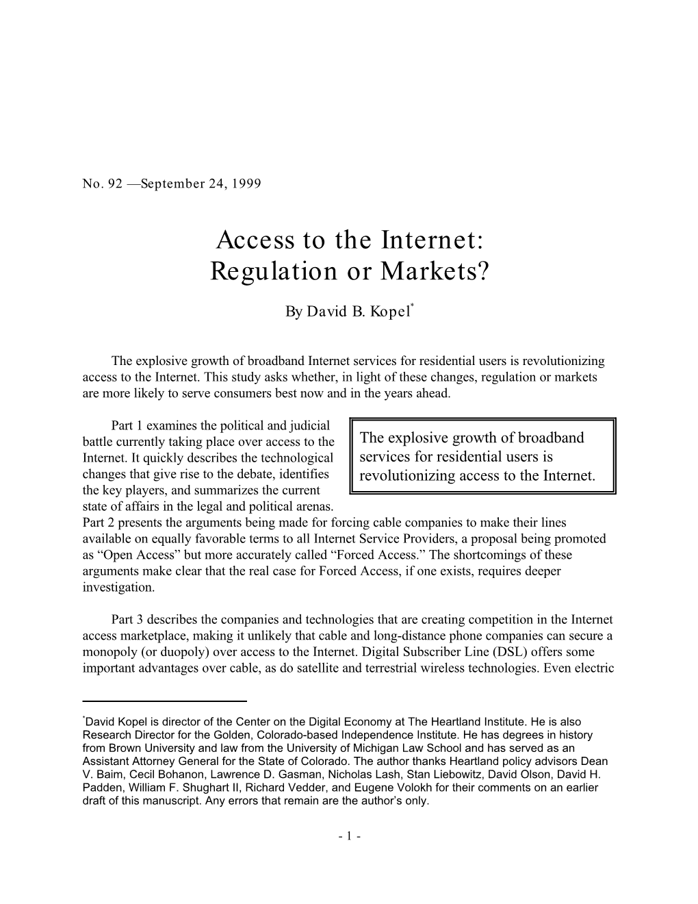 Access to the Internet: Regulation Or Markets?