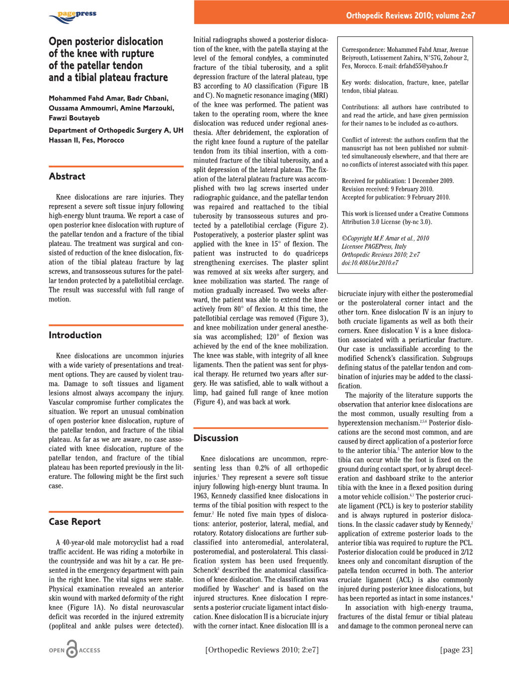 Open Posterior Dislocation of the Knee with Rupture of the Patellar Tendon