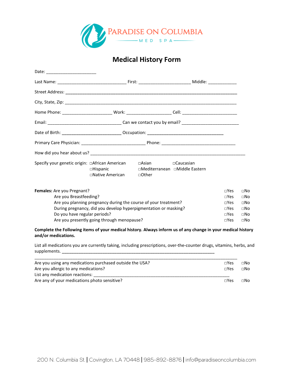 Medical History Form