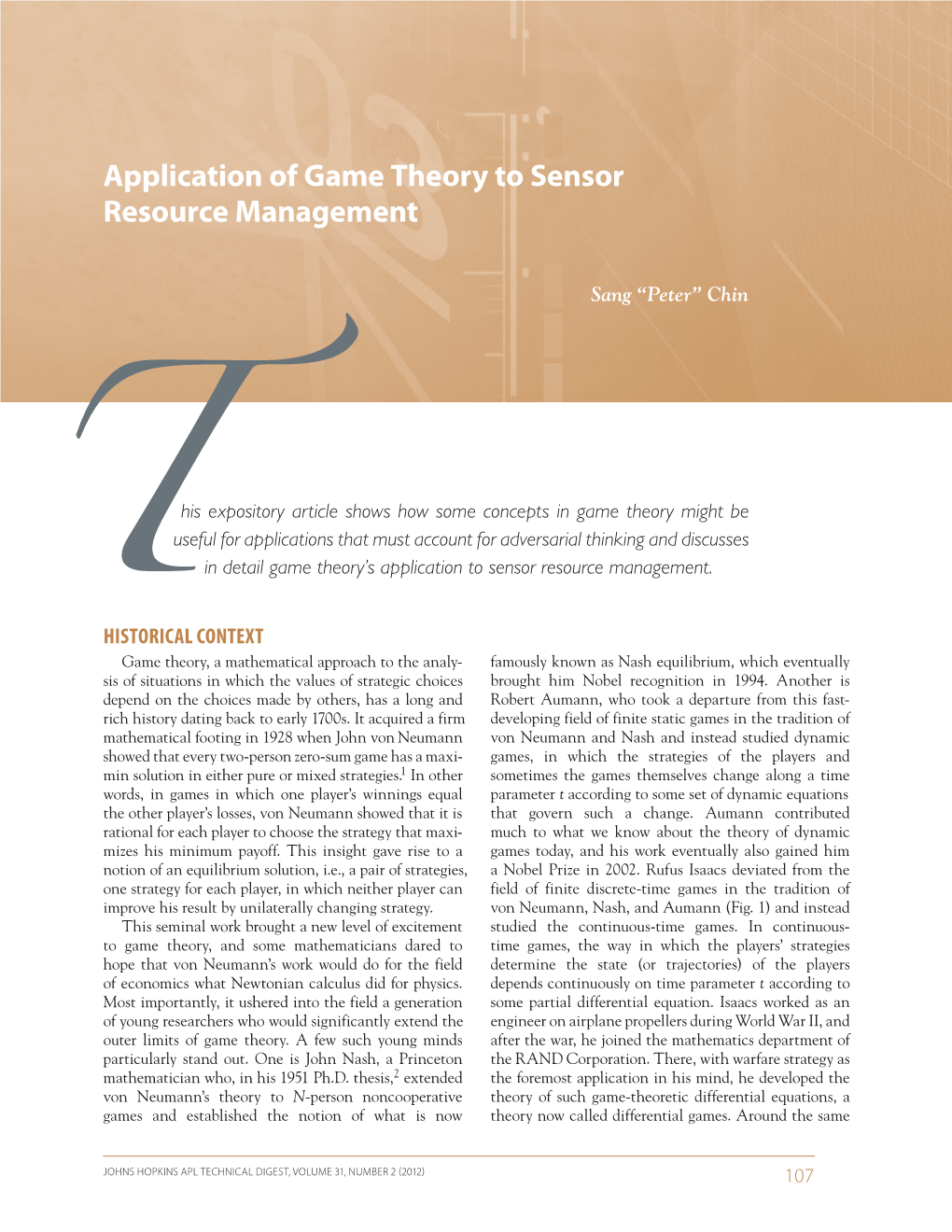 Application of Game Theory to Sensor Resource Management