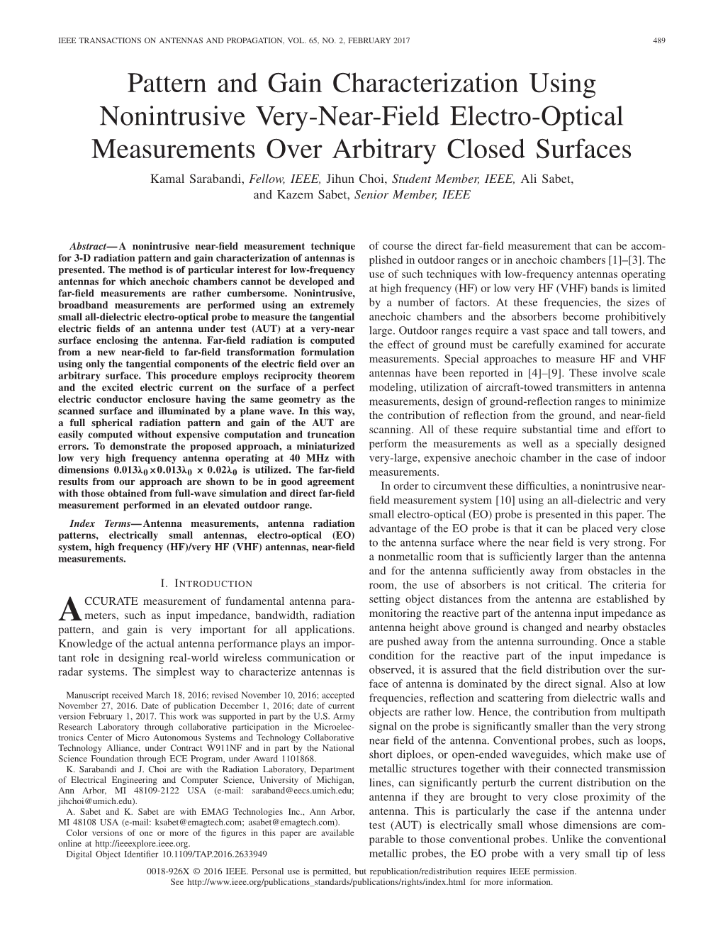 Pattern and Gain Characterization Using Nonintrusive Very-Near