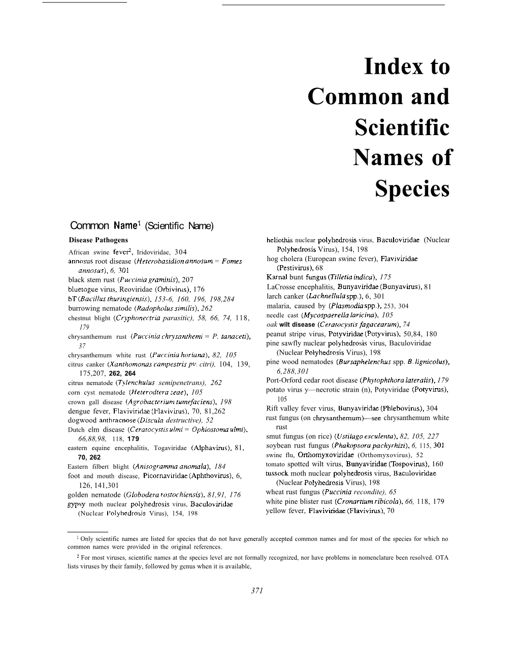 To Common and Scientific Names of Species