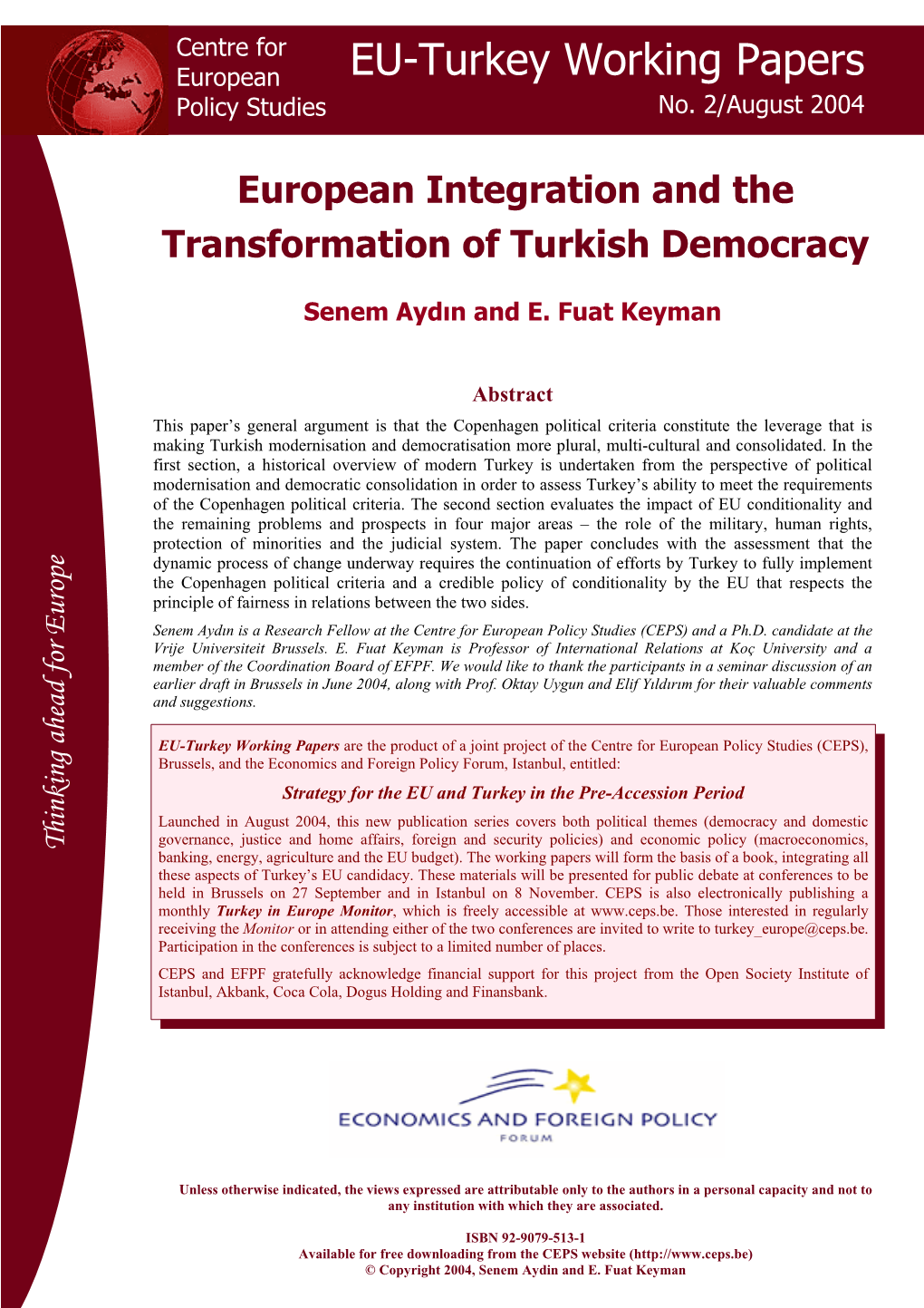 EU-Turkey Working Papers Policy Studies No